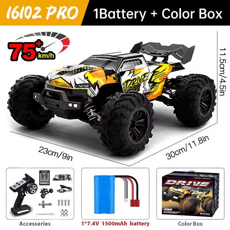 16101 Pro 1:16 75KM/H 4WD RC Car with LED Light 2.4G Remote Control Cars High Speed Drift Monster Truck for Children Gift