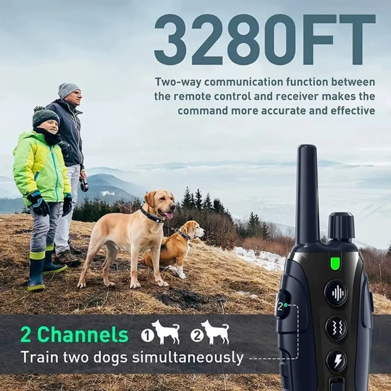 Electric Dog Training Super Long Remote Control Waterproof Bark Collar Rechargeable Battery Electric Shock Collar All Size Dogs