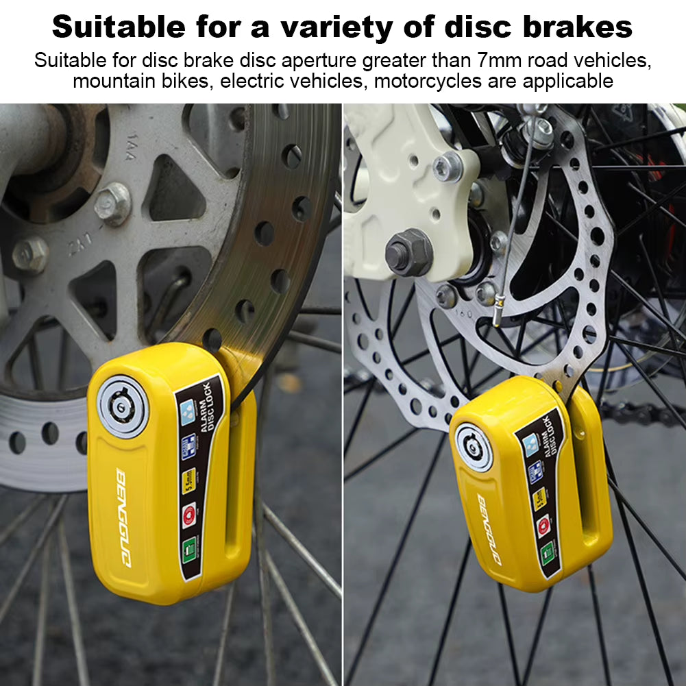 Bicycle Alarm Disc Brake Electric Lock with Keys Motorcycle Alarm Brake Rotor Padlock Aluminum Alloy for Bicycle Motor Scooter