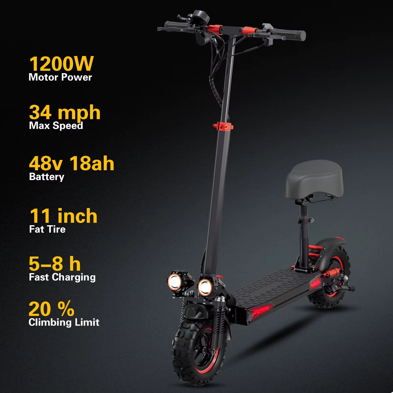 FREEBOY J11 MAX Adult Electric Scooter 1200W Motor 48V 18AH Folding E-Scooter 11 Fat Tire E-Mountain Scooter