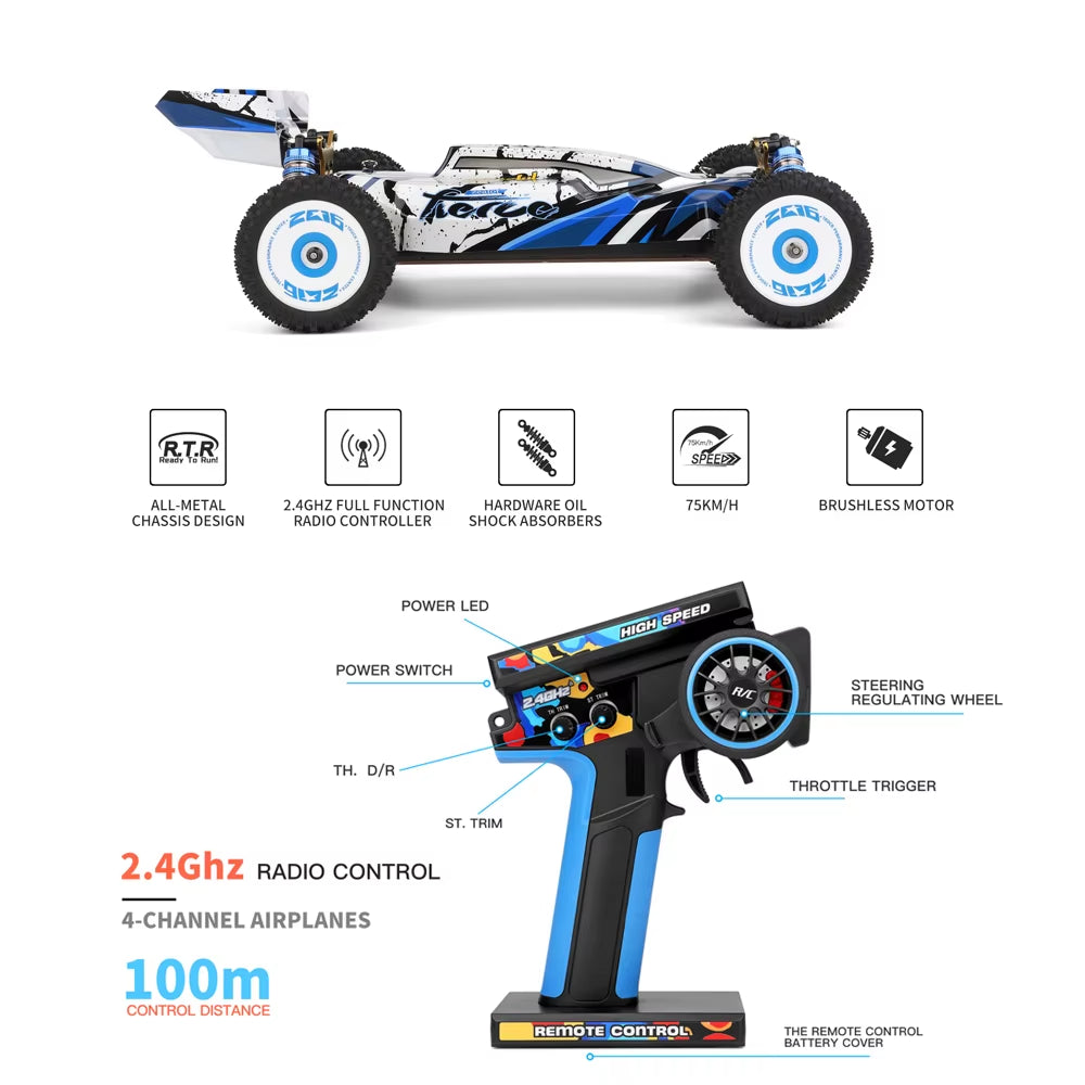 Wltoys 124017 RC Car 75KM/H 2.4G Brushless Remote Control Vehicle 4WD Electric High Speed Racing Drift Truck Toys for Children