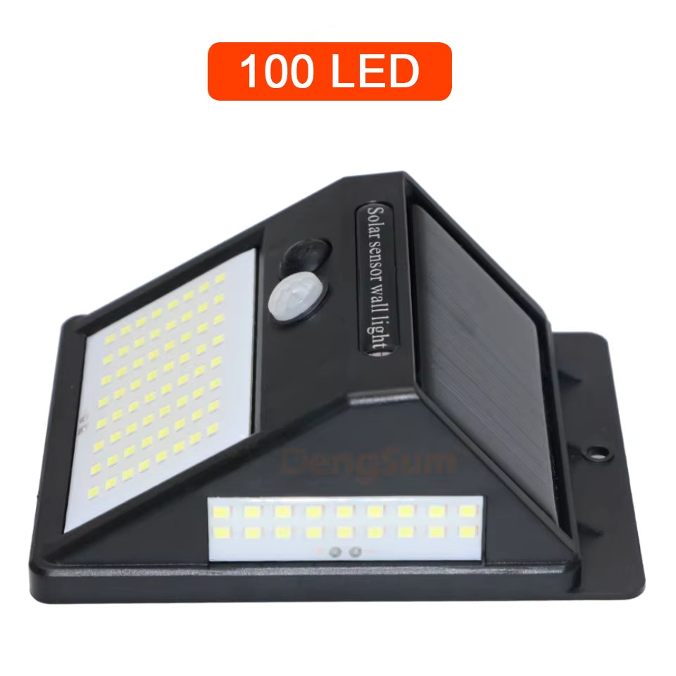 PIR Motion Sensor 100LED Sunlight Control 3 Sided Solar Energy Street Light Yard Path Home Garden Solar Power Lamp Wall Light