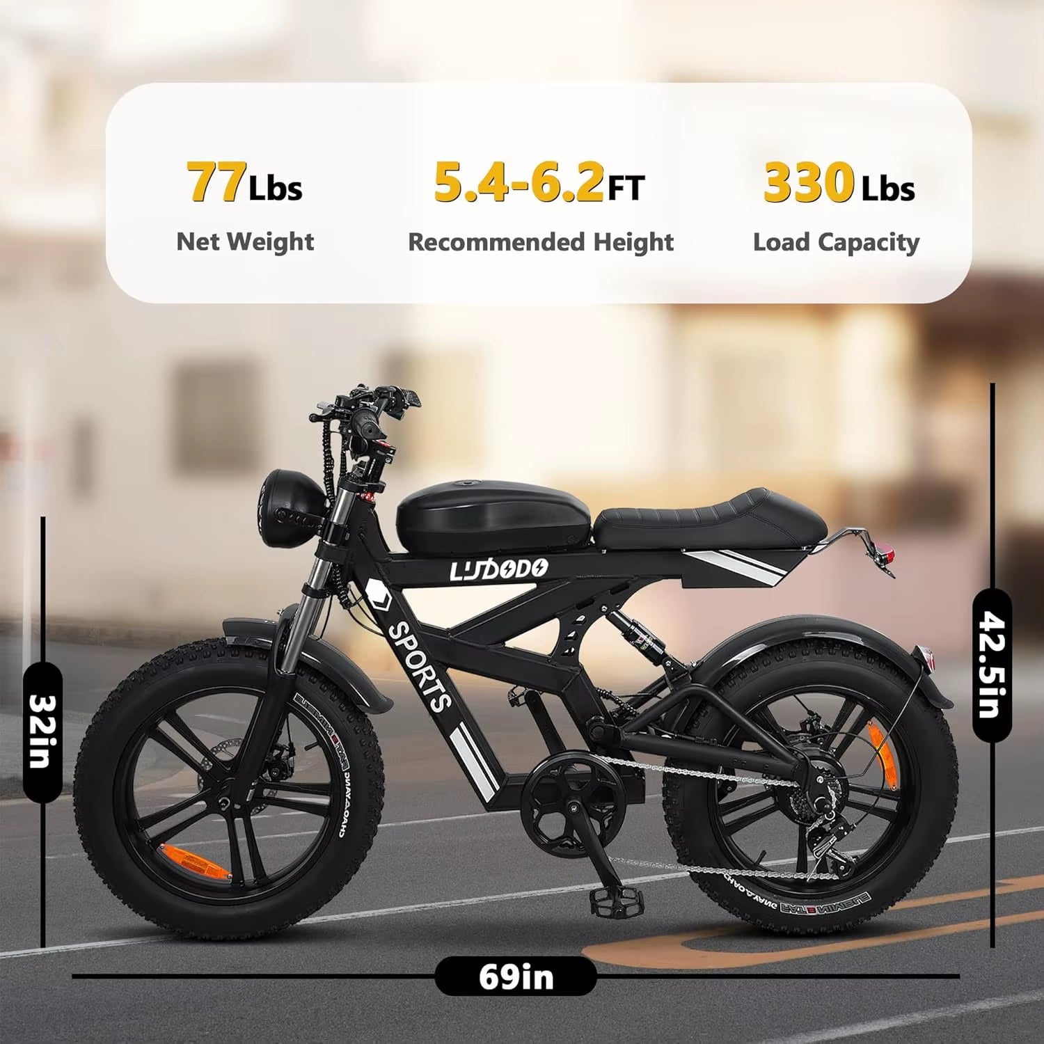Electric Bike for Adults,1500W Peak,35Mph,48V 816Wh Battery,Max 75Miles Electric Motorcycle,20'' Fat Tire Dirt Bike,7-Speed Bike