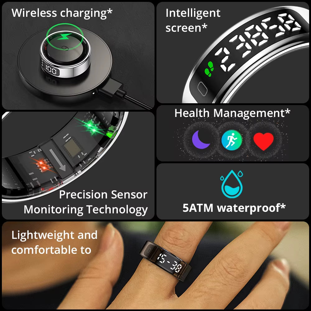 Revolutionize Your Health with the 2025 R12 Smart Ring: Touch Display, Wireless Charging, and 5 ATM Waterproof for Ultimate Wellness Tracking