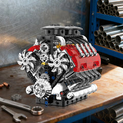 G8911 548Pcs Twin-Turbo Engine Motorized Simulation V8 Engine Model Kit Small Particle Assembly Building Blocks DIY Toys Gift