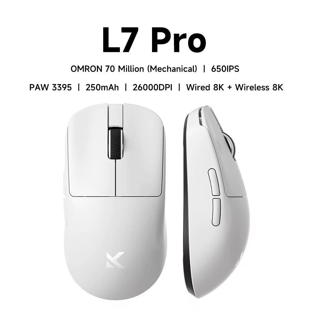 L7 Wireless Gaming Mouse L7 Ultra PAW3395 26K Sensor Dual 8K Polling 39G Ultra-Lightweight2.4Ghz Rf/Bt/Wired Tri-Mode