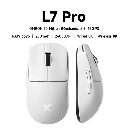 L7 Wireless Gaming Mouse L7 Ultra PAW3395 26K Sensor Dual 8K Polling 39G Ultra-Lightweight2.4Ghz Rf/Bt/Wired Tri-Mode