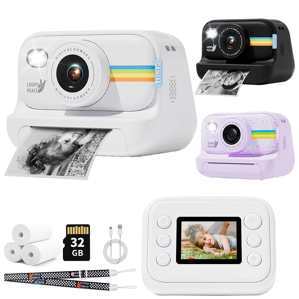 Kids Instant Print Camera HD Lens 2.0 Inch Screen Zoom with 32GB Child Birthday Festival Gifts Travel Selfie Digital Camera Toys