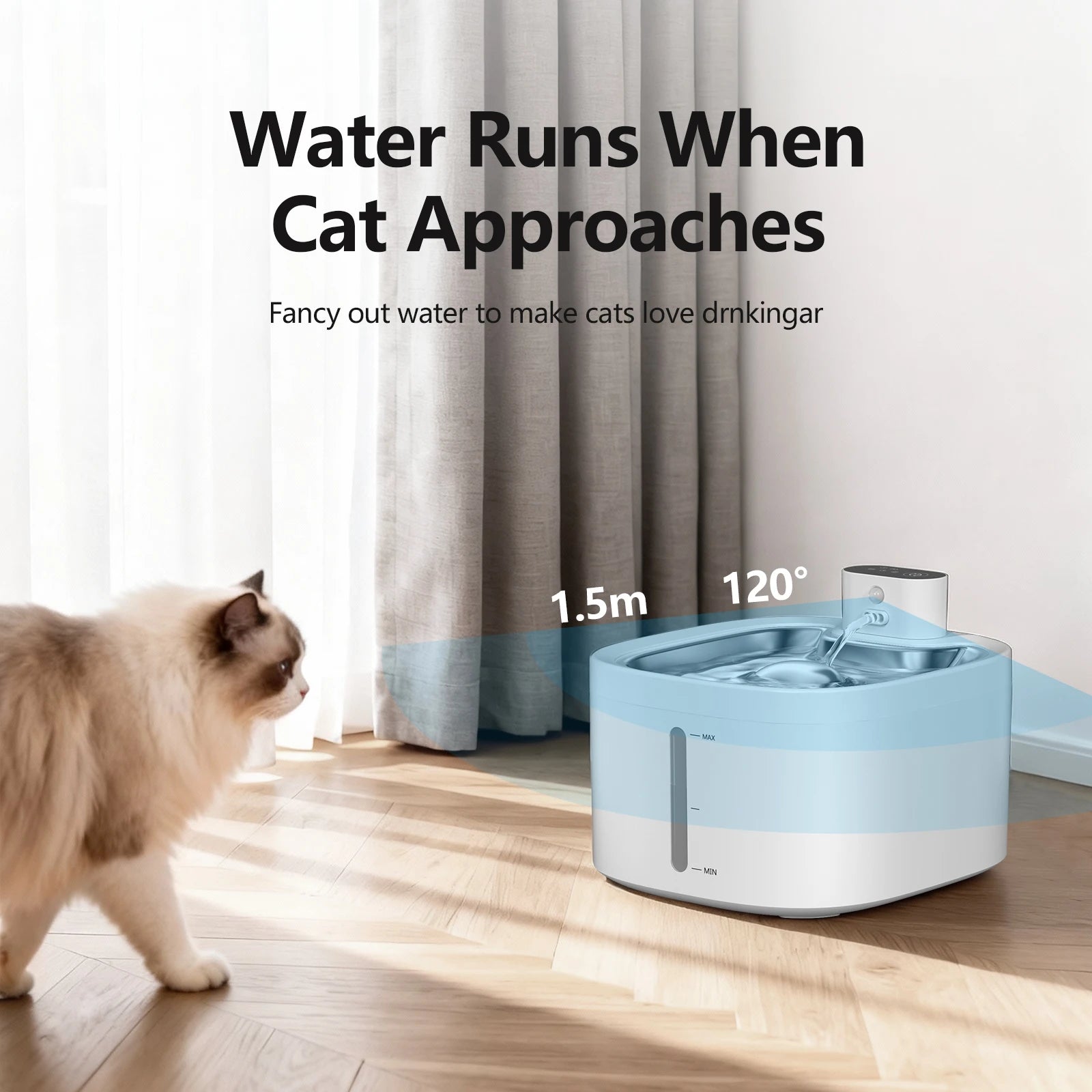 Wireless Cat Water Fountain 3.5L Pet Water Dispenser 4000Mah Long Lasting Battery Life Stainless Steel Pallet and Motion Sensing