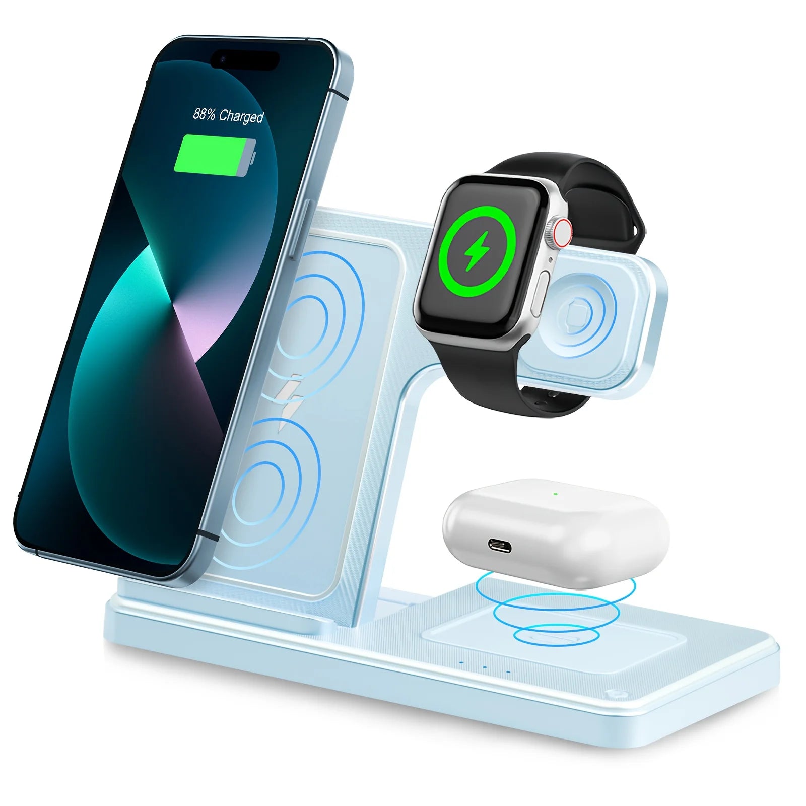 Ultimate 3 in 1 Magnetic Wireless Charger Stand - 15W Fast Charging Dock for iPhone, Apple Watch & AirPods