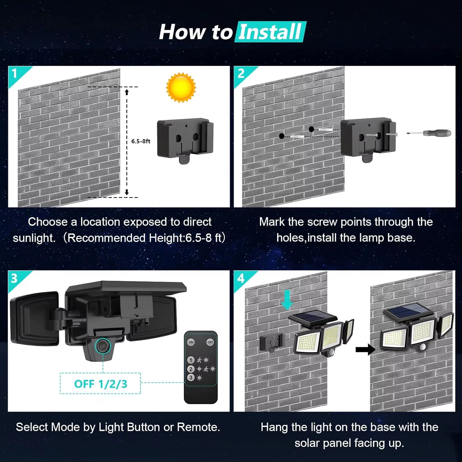 Outdoor Waterproof Solar Light with Motion Sensor 3-Head 200+ Leds Security Light for Porches Garages Yard Entrances