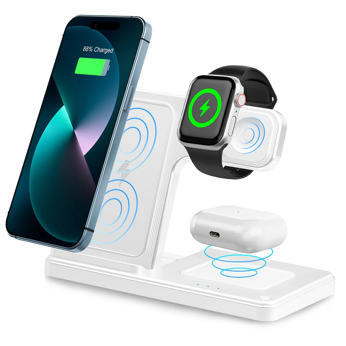 Ultimate 3 in 1 Magnetic Wireless Charger Stand - 15W Fast Charging Dock for iPhone, Apple Watch & AirPods
