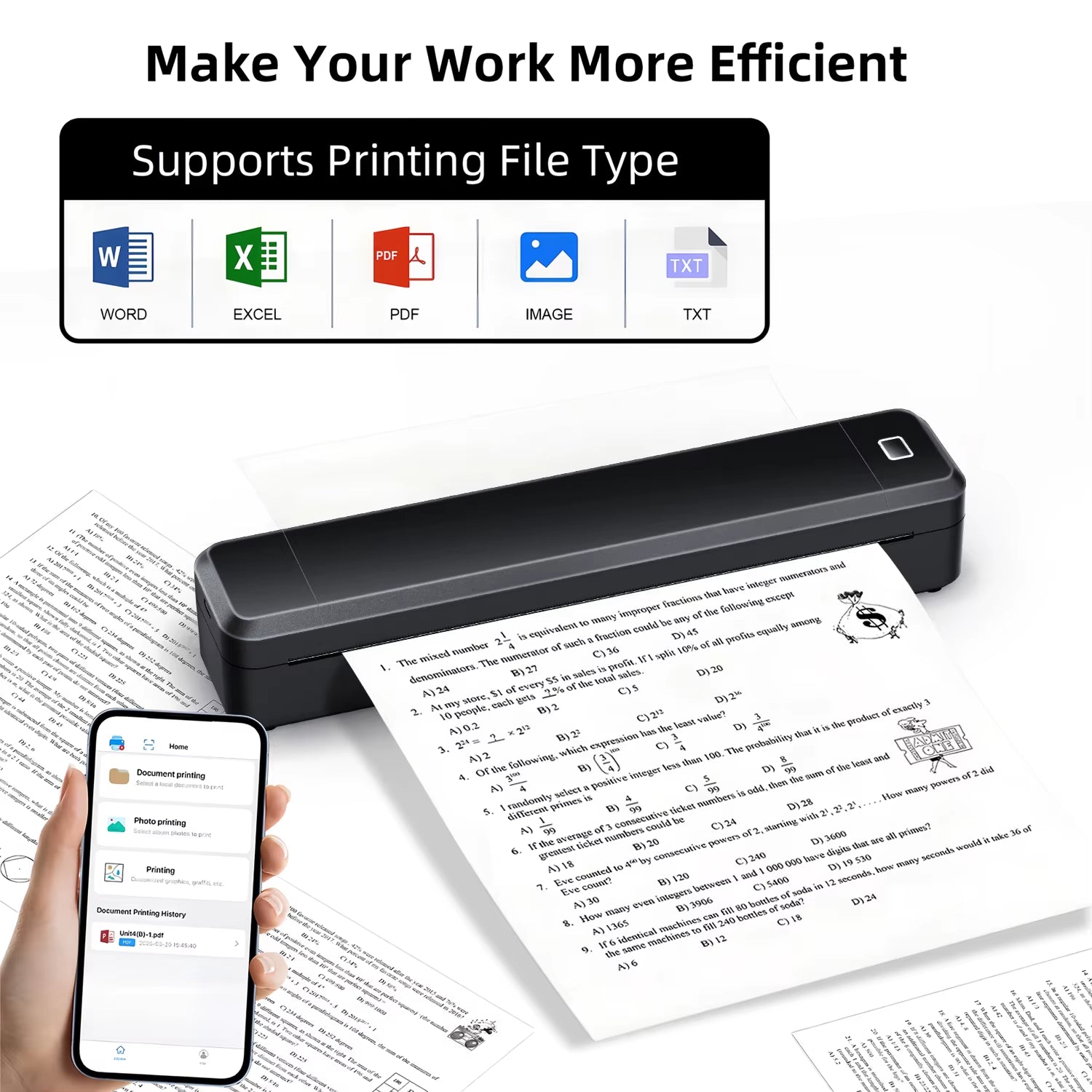 X8 Mini A4 Thermal Printer Bluetooth Photos PDF Document Printing Inkless Machine for Office Work Home School Travel