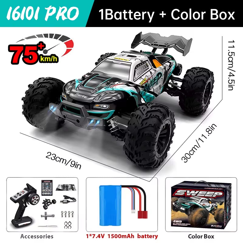 16101 Pro 1:16 75KM/H 4WD RC Car with LED Light 2.4G Remote Control Cars High Speed Drift Monster Truck for Children Gift