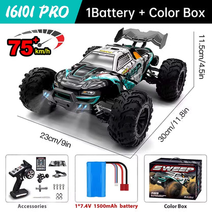 16101 Pro 1:16 75KM/H 4WD RC Car with LED Light 2.4G Remote Control Cars High Speed Drift Monster Truck for Children Gift