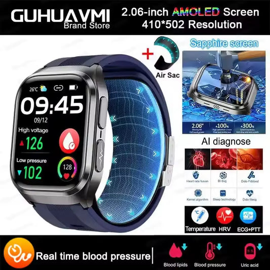 2026 New Health Monitor Smart Watch Blood Pressure Lipid Uric Acid ECG NFC Body Temperature Bluetooth Call Health Smartwatch