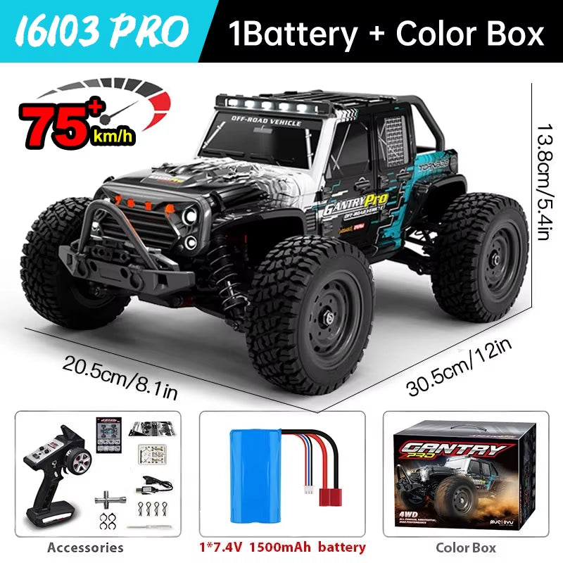 16101 Pro 1:16 75KM/H 4WD RC Car with LED Light 2.4G Remote Control Cars High Speed Drift Monster Truck for Children Gift