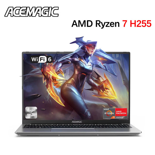 ACEMAGIC Laptop 16” FHD Gaming Laptop  Ryzen 7 H255 16GB RAM 512GB SSD Windows 11 Pro Notebook Backlit KB Wifi6 BT5.2