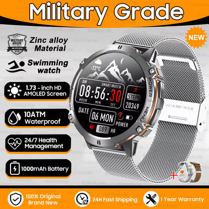 New Military T-Rex3 1000Mah Battery Smartwatch Men 10ATM Waterproof GPS Compass 1.73-Inch AMOLED Screen Call Sports Smartwatches