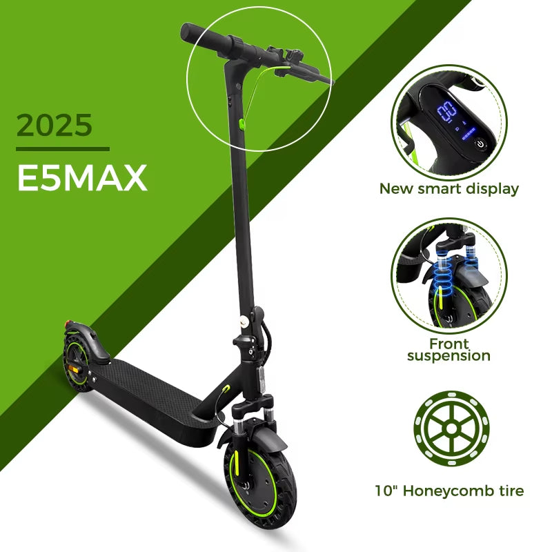 E Scooter for Adults 500W Motor 35Km/H 45KM 10" Honeycomb Tires Dual Suspension Comfortable Electric Kick Scooter E5MAX