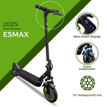 E Scooter for Adults 500W Motor 35Km/H 45KM 10" Honeycomb Tires Dual Suspension Comfortable Electric Kick Scooter E5MAX