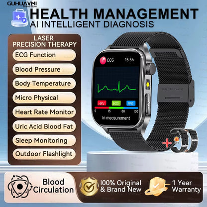 2026 New Health Smart Watch Laser Therapy Reduce Three Highs Blood Oxygen Pressure Uric Acid Blood Lipid ECG Smartwatch for Man