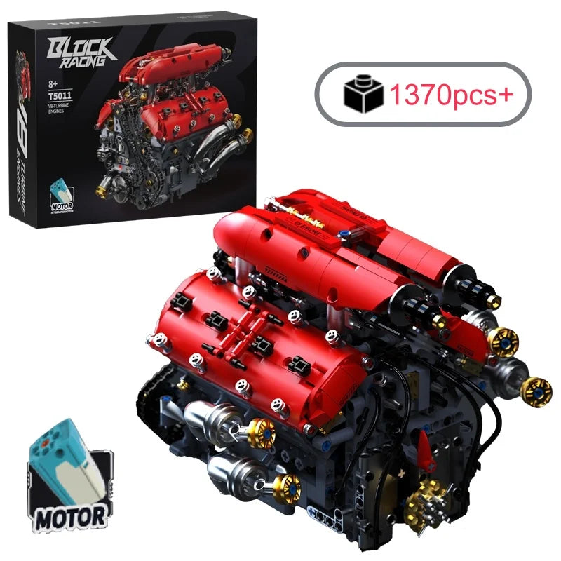 Technical V8 Engine Model Building Blocks Set with Electric Motor MOC Assembly Bricks Toy Kids Birthday Christmas Gifts 1370Pcs