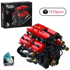Technical V8 Engine Model Building Blocks Set with Electric Motor MOC Assembly Bricks Toy Kids Birthday Christmas Gifts 1370Pcs