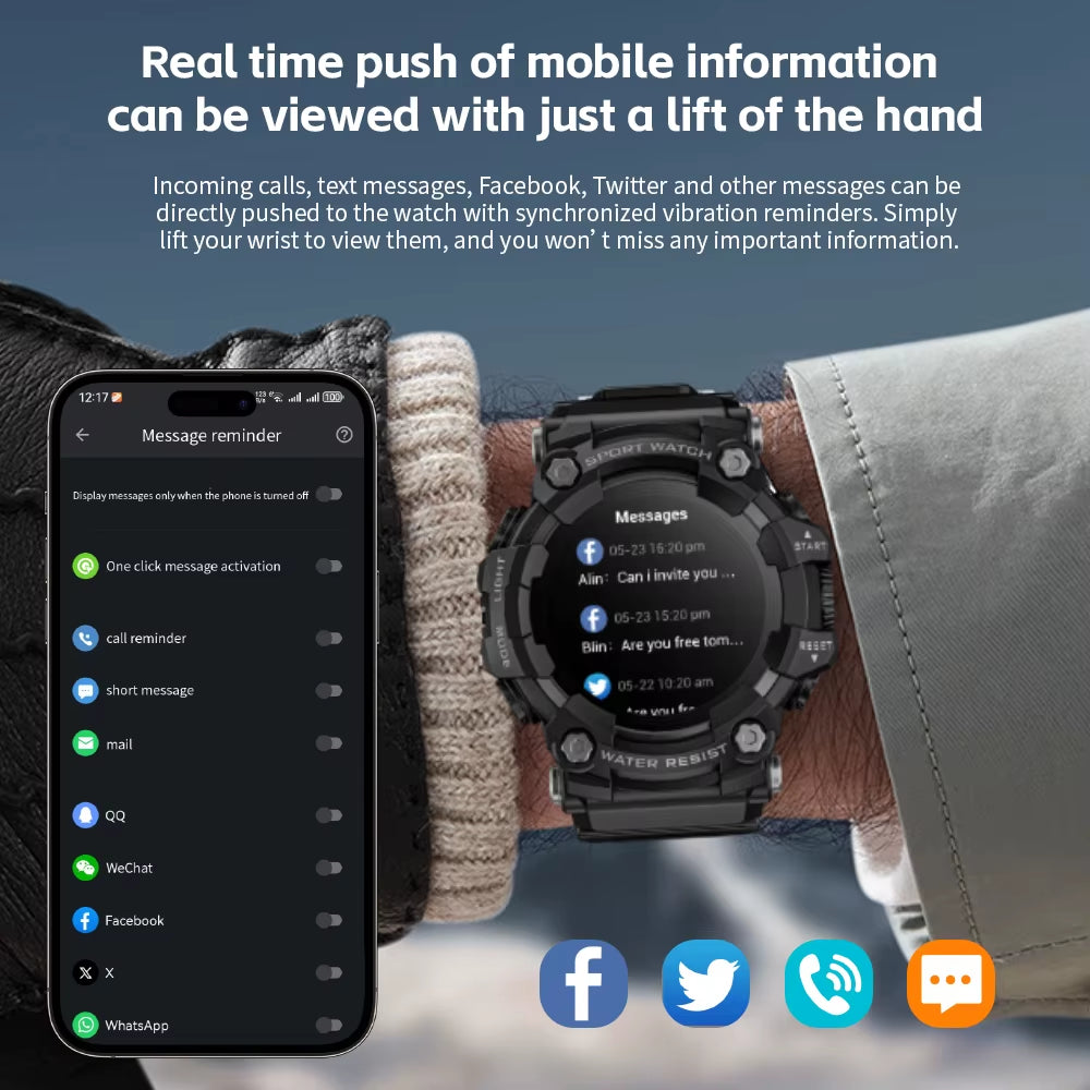 Rugged Sport Smart Watch ATTACK-GT Bluetooth Calls Colorful Waterproof Military Smartwatches with Flashlight for Phone