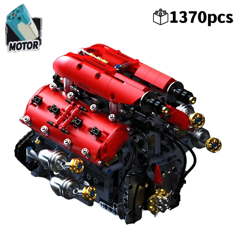 Technical V8 Engine Model Building Blocks Set with Electric Motor MOC Assembly Bricks Toy Kids Birthday Christmas Gifts 1370Pcs