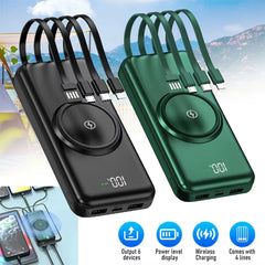 20000Mah Wireless Power Bank Fast Charging Built-In Quad Power Cable Mobile Phone Charger for Iphone 13 14 15 Xiaomi Samsung