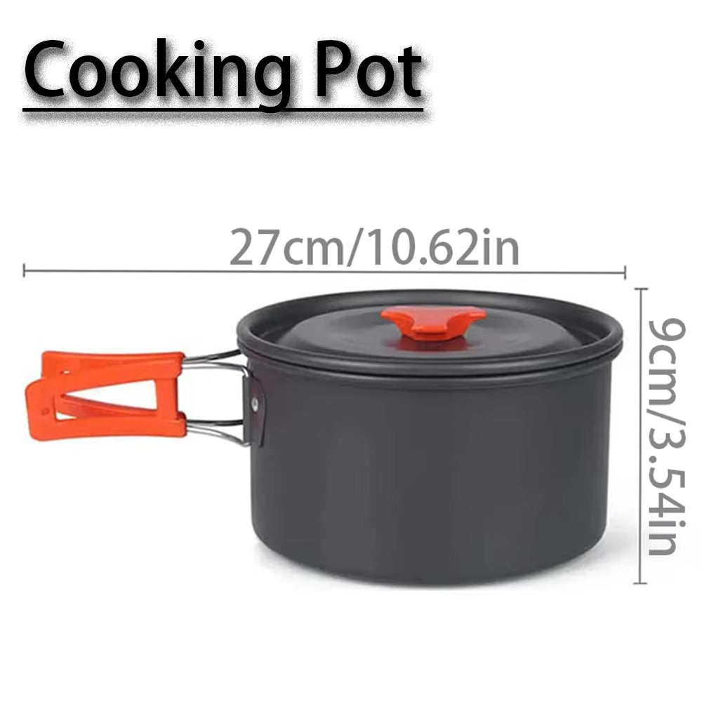 1PCS/1SET Camping Cookware Kit Outdoor Cooking Set Aluminum Pot Equipment Travel Tableware Kitchen for Hiking Picnic BBQ