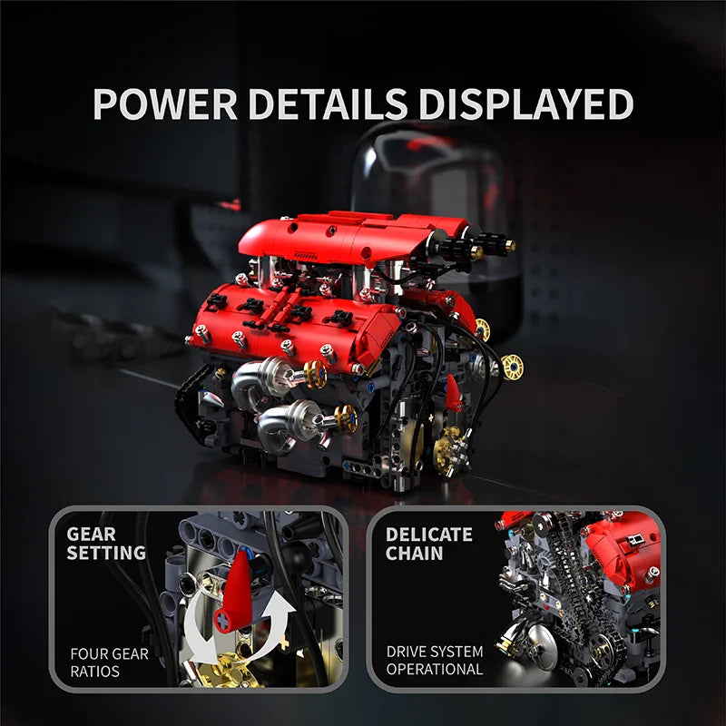 Technical V8 Engine Model Building Blocks Set with Electric Motor MOC Assembly Bricks Toy Kids Birthday Christmas Gifts 1370Pcs