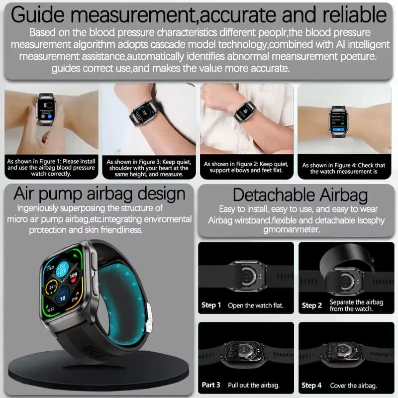 2026 New Health Monitor Smart Watch Blood Pressure Lipid Uric Acid ECG NFC Body Temperature Bluetooth Call Health Smartwatch