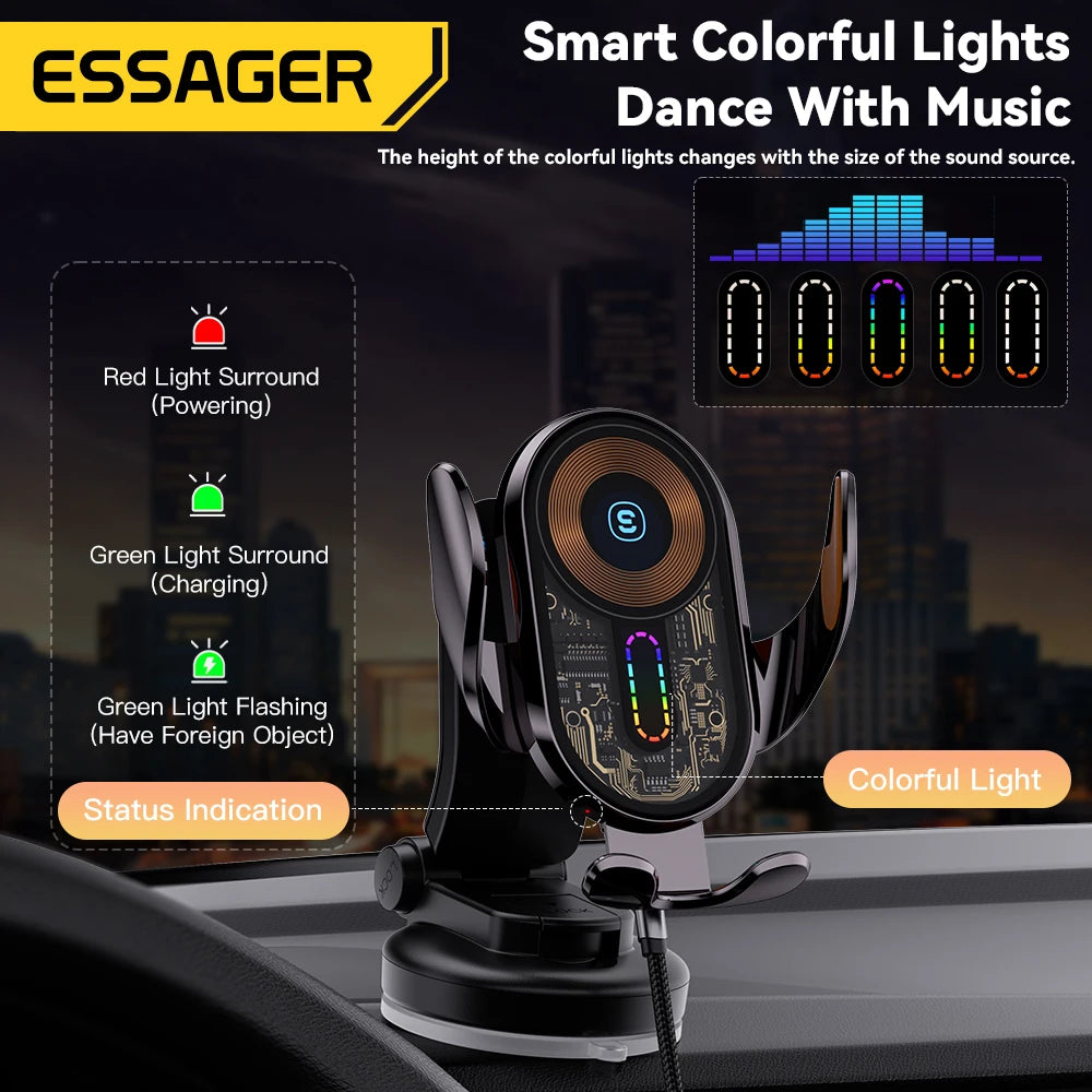 Essager Car Wireless Charger Auto Mount Phone Holder Air Vent Stand Station for Iphone 15 14 13 Samsung Xiaomi 15W Fast Charging