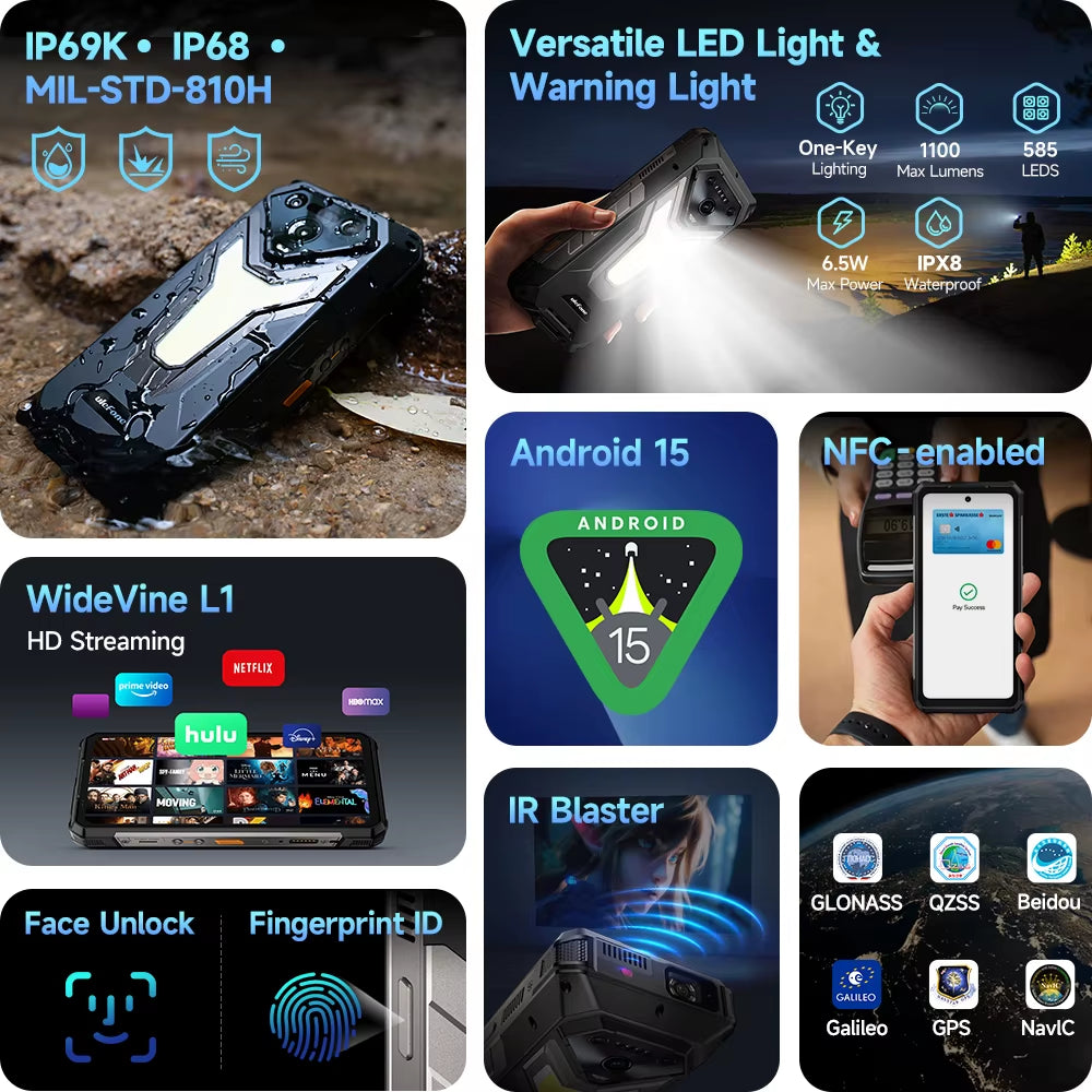 Armor 34 Pro 5G AI Rugged Phone 6.95" 25500Mah up to 32GB+512GB Built-In Projector 120Hz NFC Smartphone