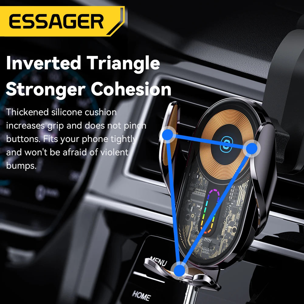 Essager Car Wireless Charger Auto Mount Phone Holder Air Vent Stand Station for Iphone 15 14 13 Samsung Xiaomi 15W Fast Charging