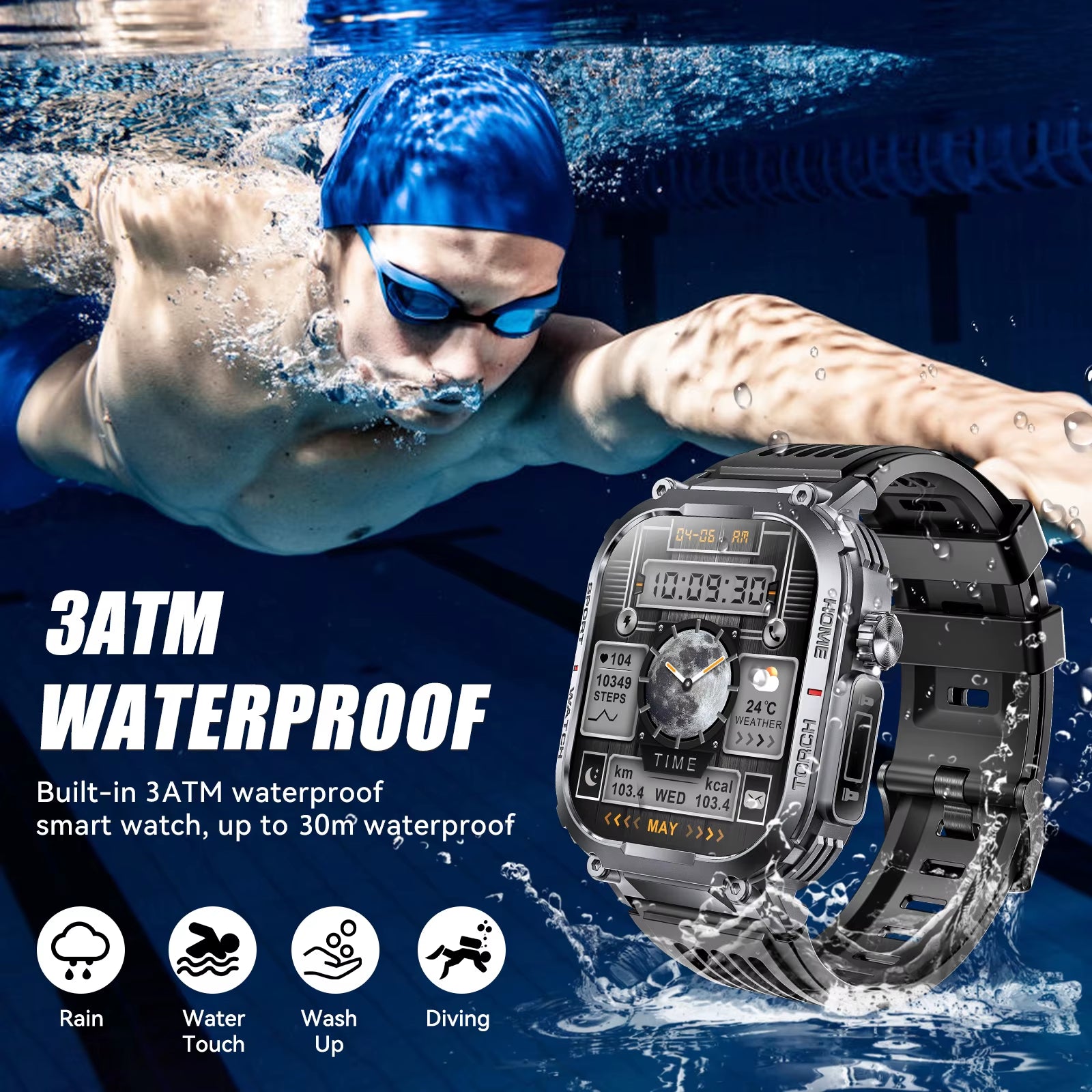 2024New Smart Watch Men 3ATM Waterproof 2.02"S320B with Compass and LED Flashlight Sports and Fitness Tracking Heart Rate
