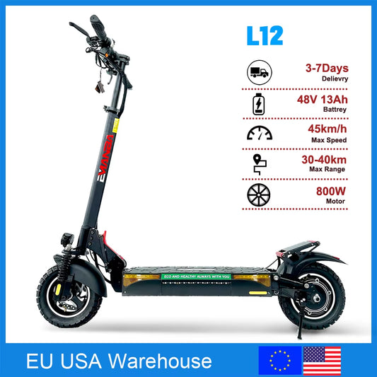 L12 Electric Scooter 800W 1200W 48V13Ah/16Ah/18Ah Long Range 45Km/H 55Km/H Max Speed 10 Inch Tires Rear Drive Dual Disc Brakes