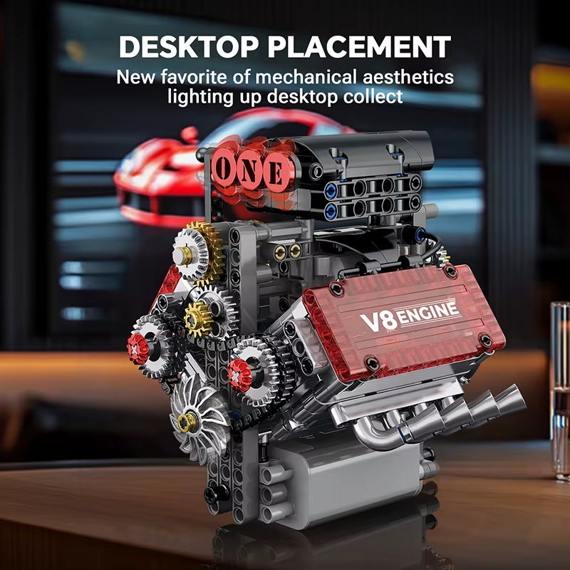 Brick V8 Engine Motorized Simulation Model Electrically Drive Building Blocks Technical Car Parts Creative Toys Gifts Boys Adult