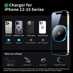 Dashboard Magnetic Wireless Car Phone Charger Adapter 15W Windshield Car Phone Holder for Iphone 16 15 14 Pro Max 12