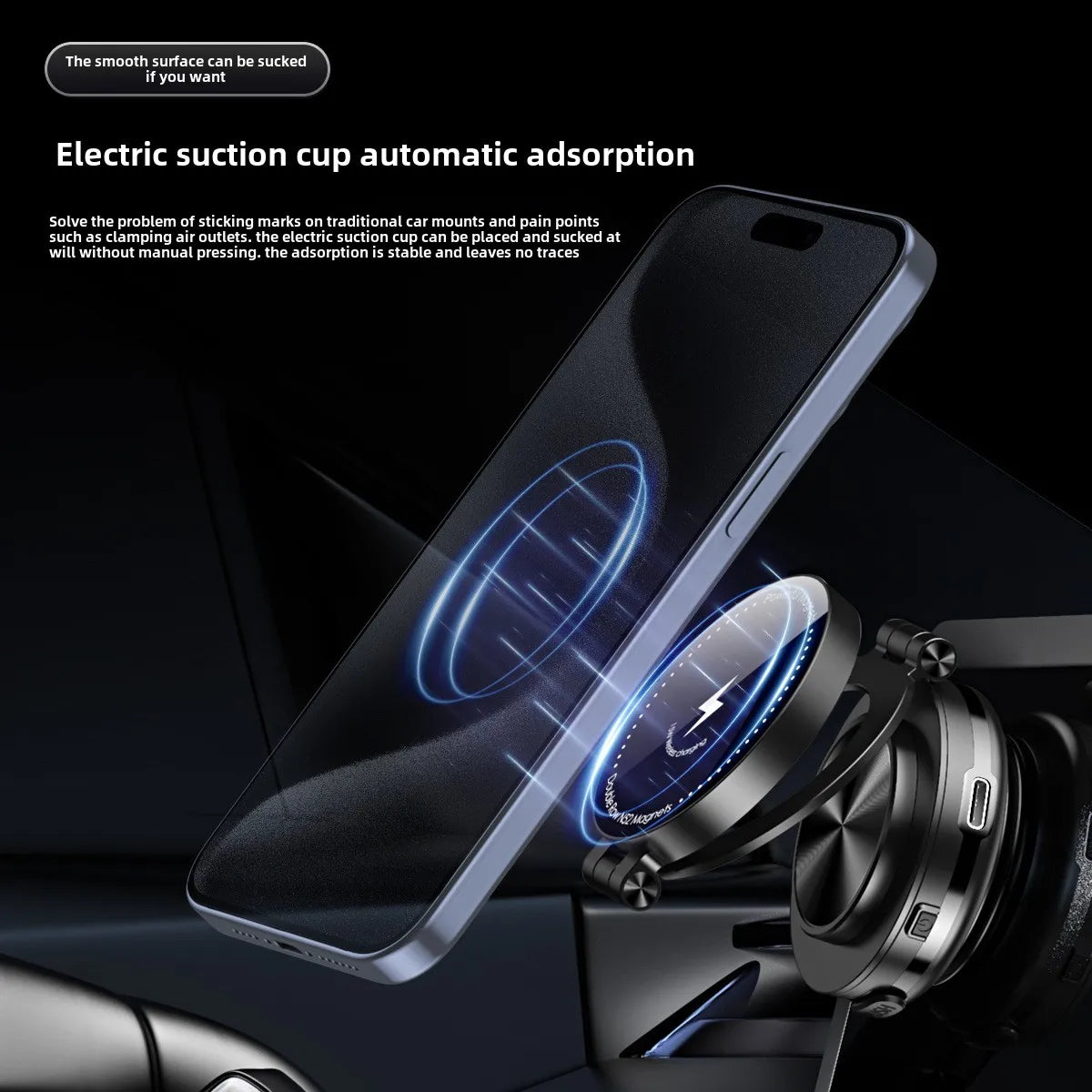 15W Wireless Charger Double Sides Phone Holder Magnetic Vacuum Adsorption Bracket Foldable GPS Stand Electric Sucker Cup Suppor