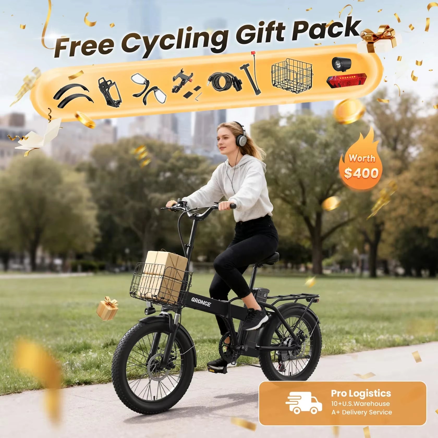 Waterfall Folding Electric Bike 1000W Peak 48V 13.5AH Removable Battery Electric Bicycle 20" Fat Tire 28 MPH Max E-Bike