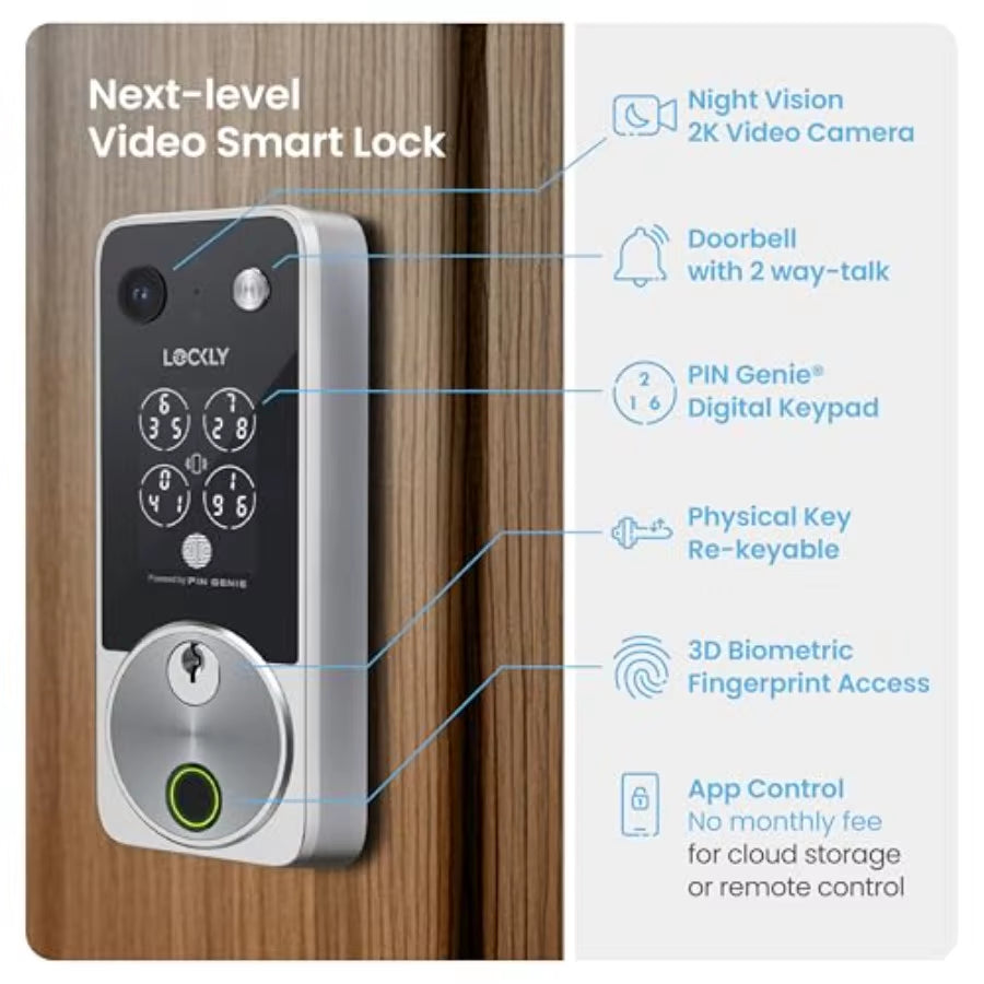 Vision Zeno Smart Lock with Video Doorbell Camera Fingerprint Keyless Entry with Apple Home Key Wi-Fi Deadbolt for Front