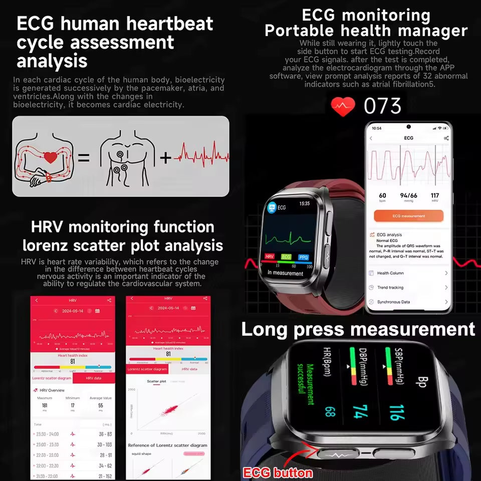 2026 New Upgrade AI Diagnostic Airbag Precise Blood Pressure Health Smartwatch Uric Acid ECG Blood Lipids Smartwatch Men Women