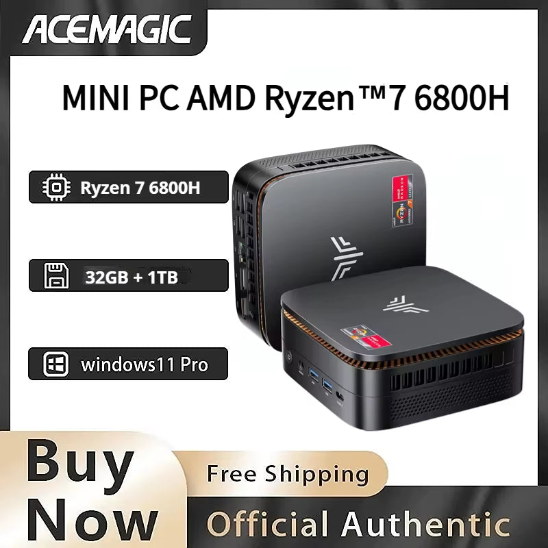 Mini PC with  Ryzen 7 6800H, 32GB RAM 1TB SSD, Preinstalled Win11 Pro, Triple 4K Display Mini PC for Business Light Gaming