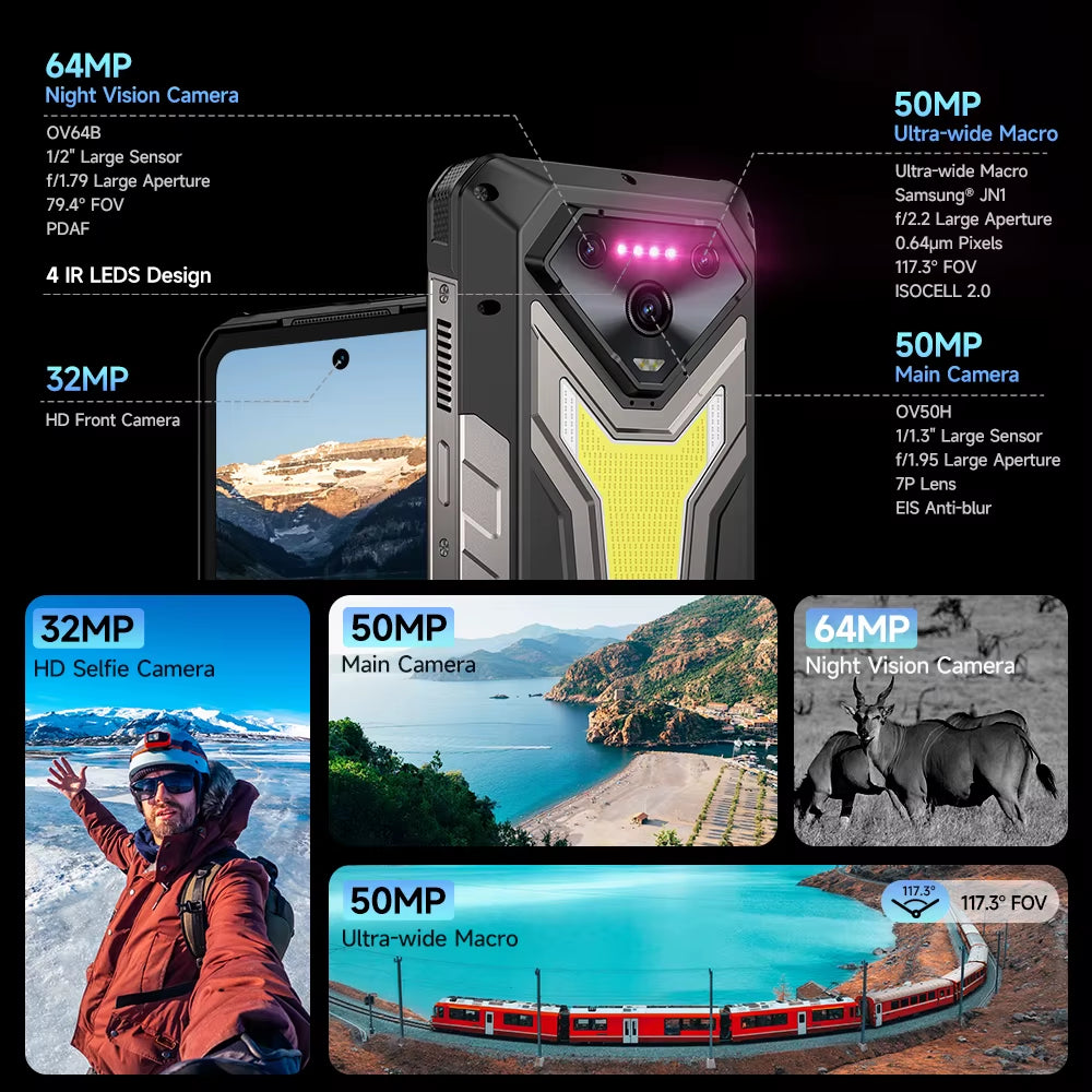 Armor 34 Pro 5G AI Rugged Phone 6.95" 25500Mah up to 32GB+512GB Built-In Projector 120Hz NFC Smartphone