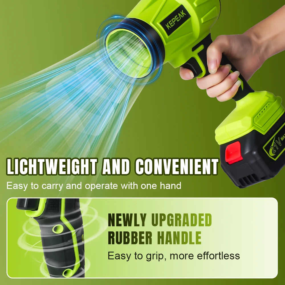 Electric Cordless Portable Turbo Blower Brushed Storm Machine Household Dust Snow Cleaning Power Tool with 10-Cell,2-Btery