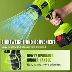 Electric Cordless Portable Turbo Blower Brushed Storm Machine Household Dust Snow Cleaning Power Tool with 10-Cell,2-Btery