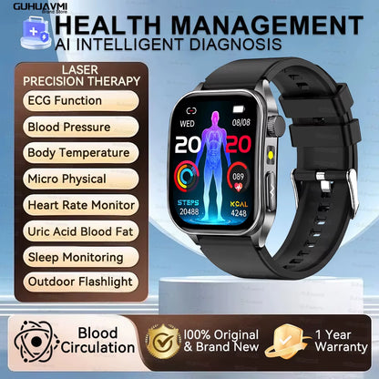 2026 New Health Smart Watch Laser Therapy Reduce Three Highs Blood Oxygen Pressure Uric Acid Blood Lipid ECG Smartwatch for Man